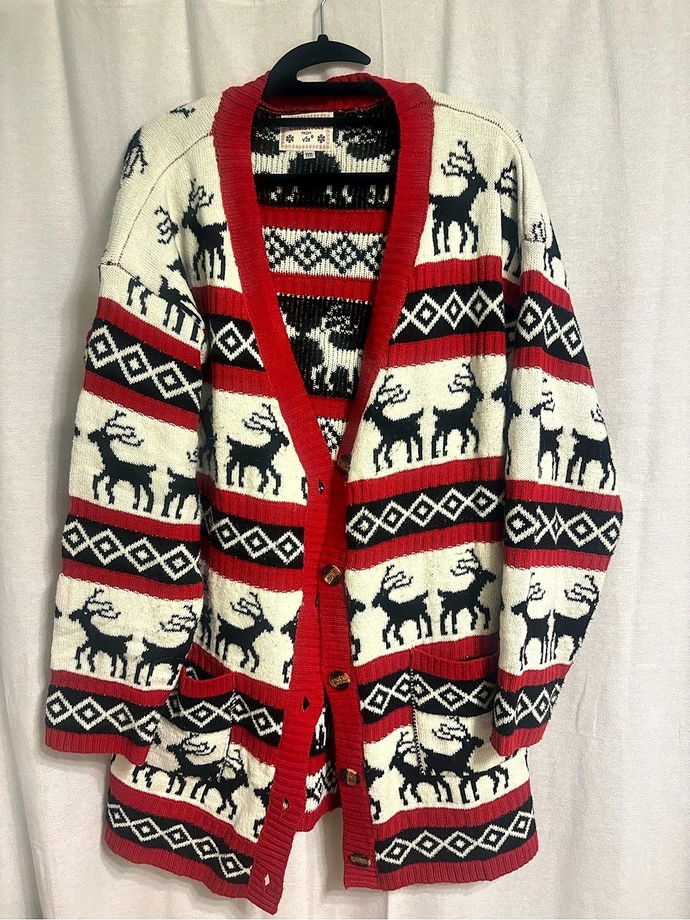 V28 Merry Christmas Reindeer Cardigan Sweater Red & White XXXL